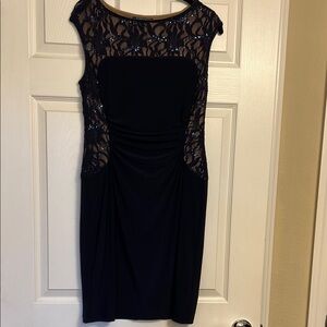 Ralph Lauren Navy Dark Blue Sheath Midi Dress Cap Sleeve